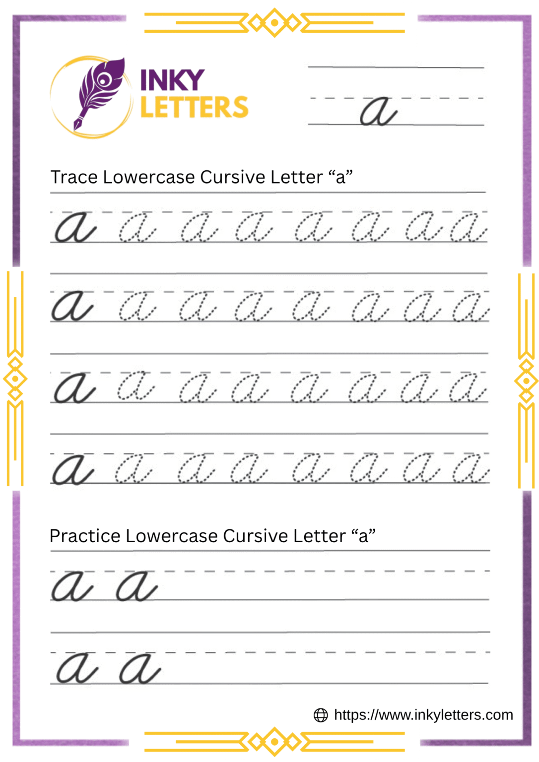 Cursive A - Worksheets and Tutorial (Uppercase + Lowercase)