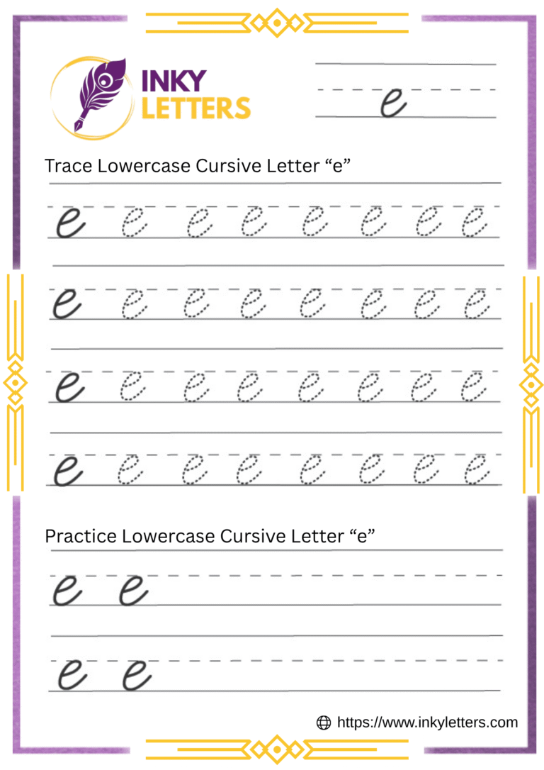 Cursive E - Worksheets and Tutorial (Uppercase + Lowercase)