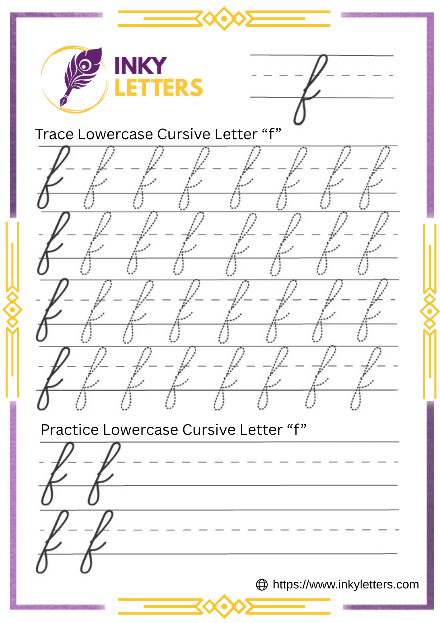 Cursive F - Worksheets and Tutorial (Uppercase + Lowercase)
