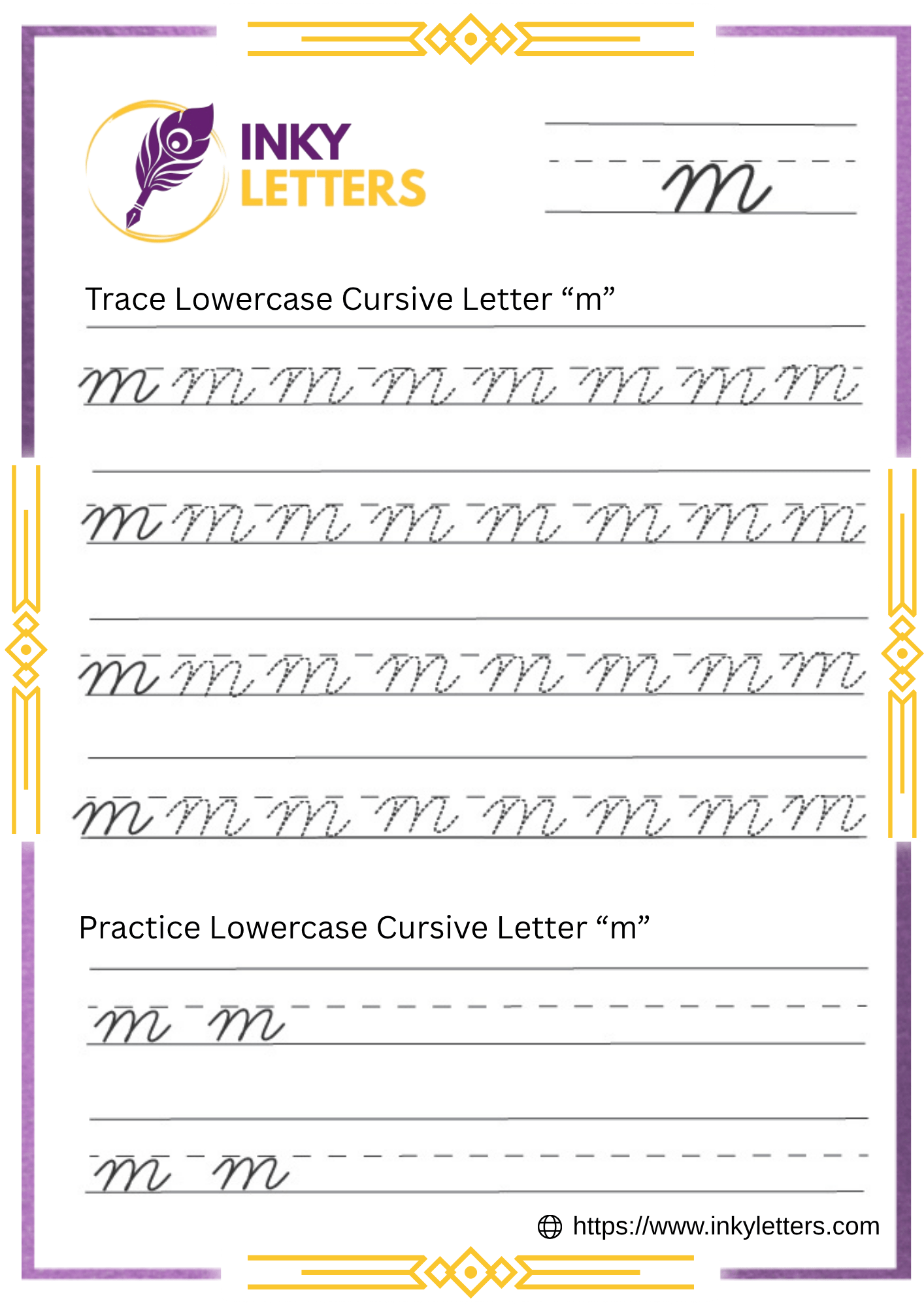 Cursive M - Worksheets and Tutorial (Uppercase + Lowercase)