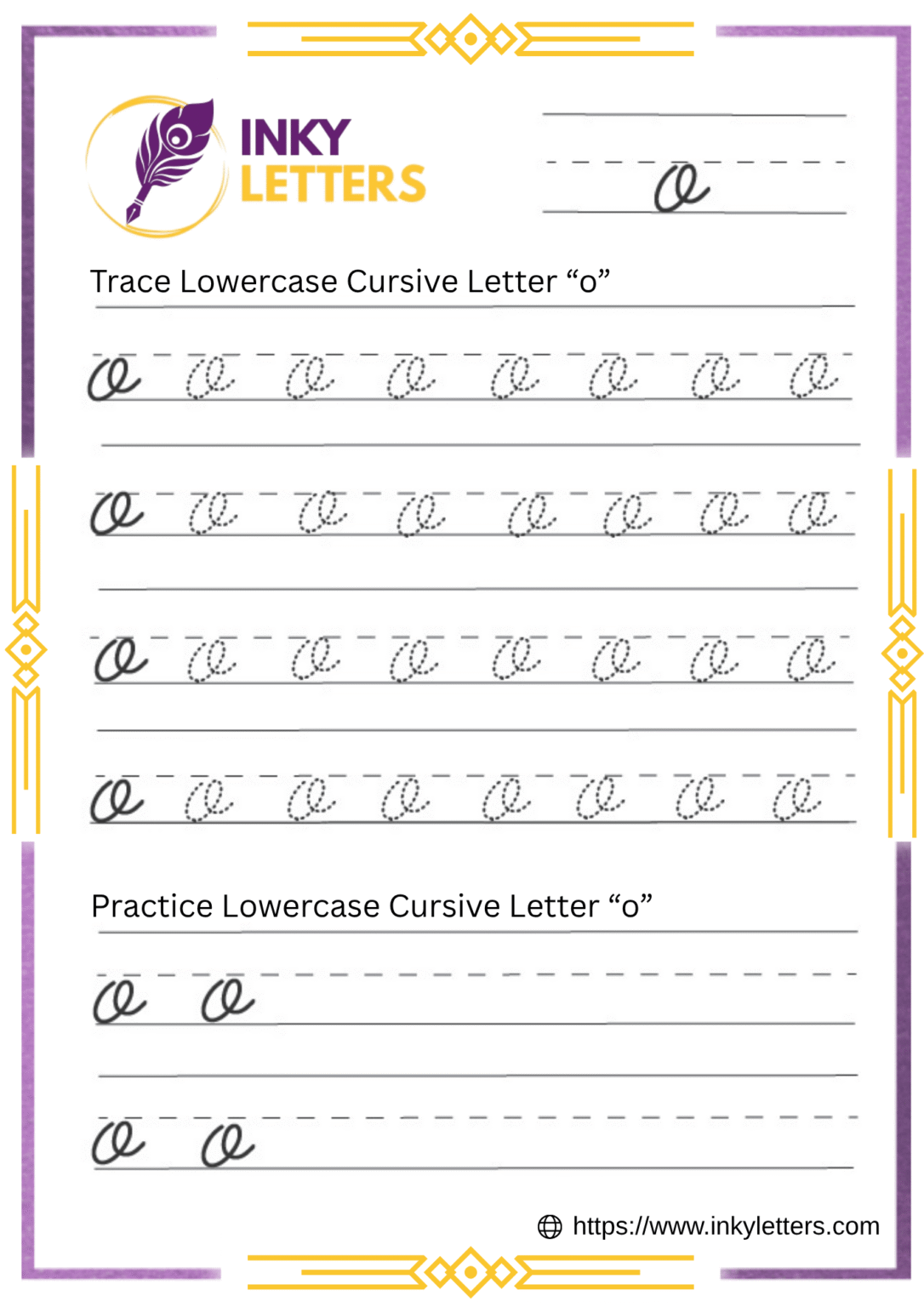 Cursive O - Worksheets and Tutorial (Uppercase + Lowercase)