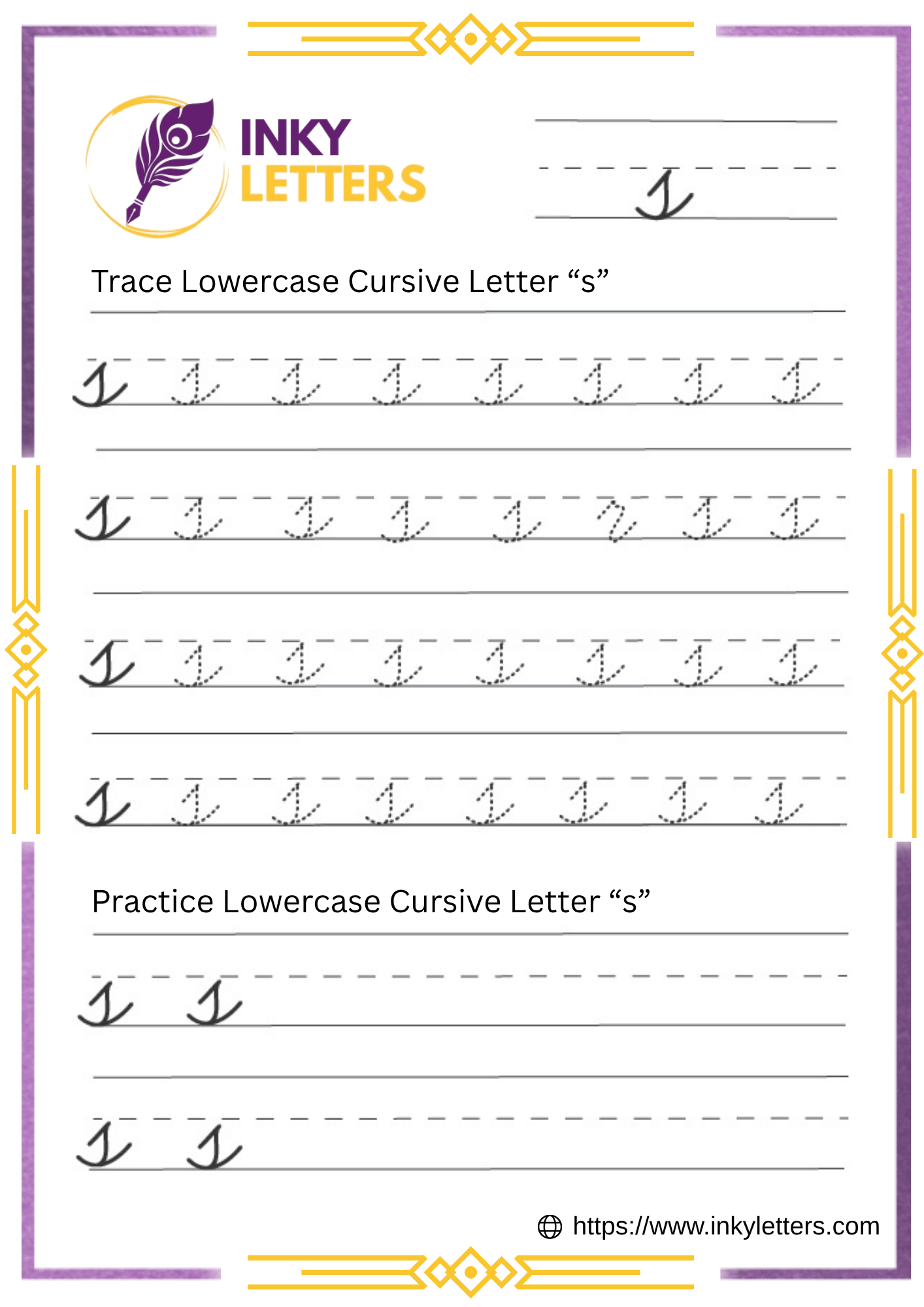 Cursive S - Worksheets and Tutorial (Uppercase + Lowercase)