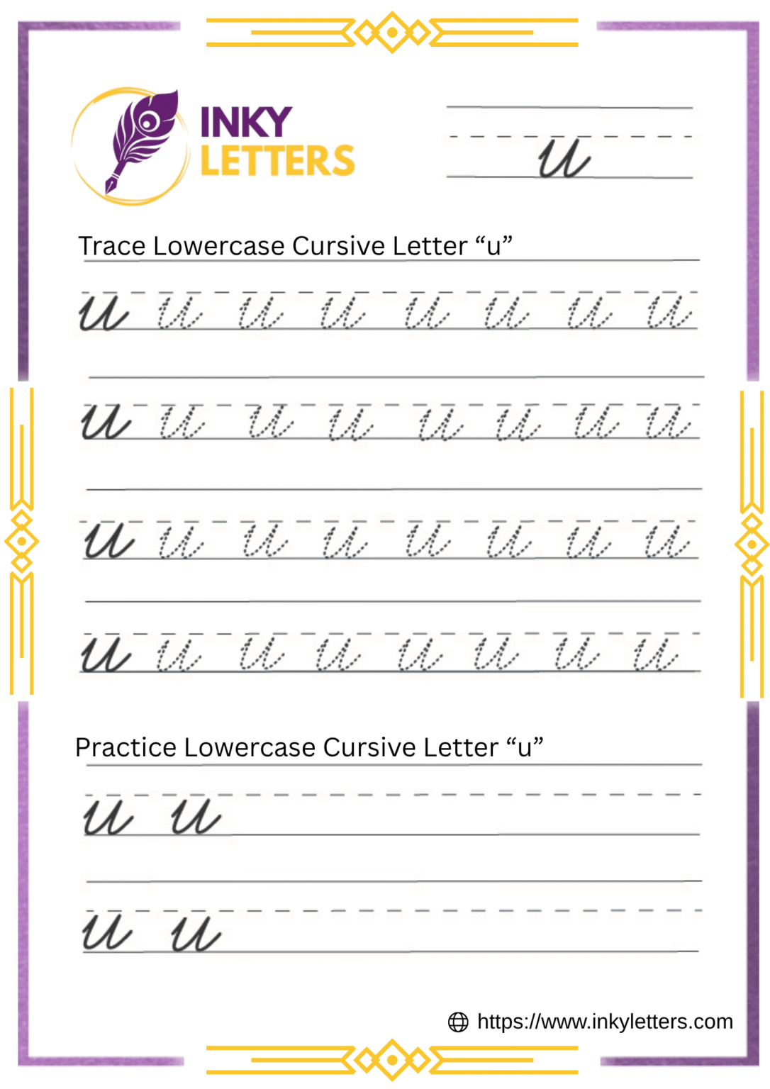 Cursive U - Worksheets and Tutorial (Uppercase + Lowercase)