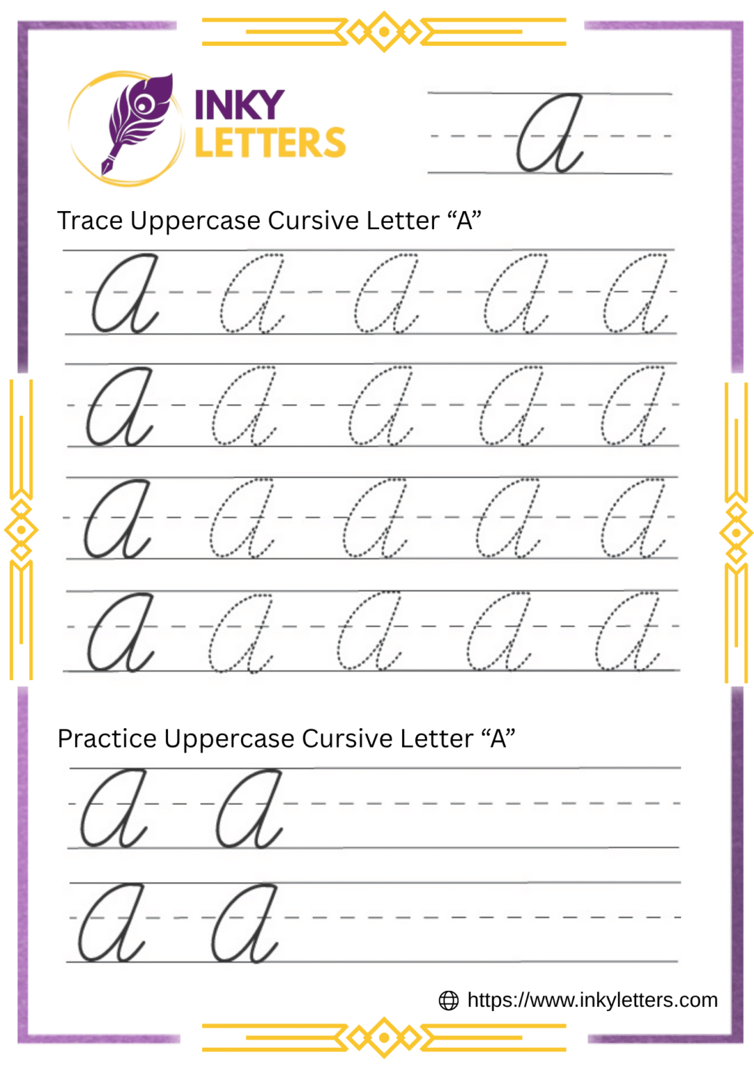 Cursive A - Worksheets and Tutorial (Uppercase + Lowercase)
