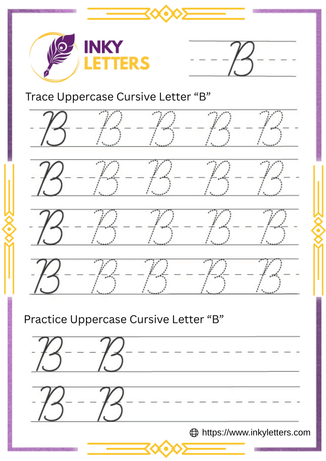 Cursive B - Worksheets and Tutorial (Uppercase + Lowercase)