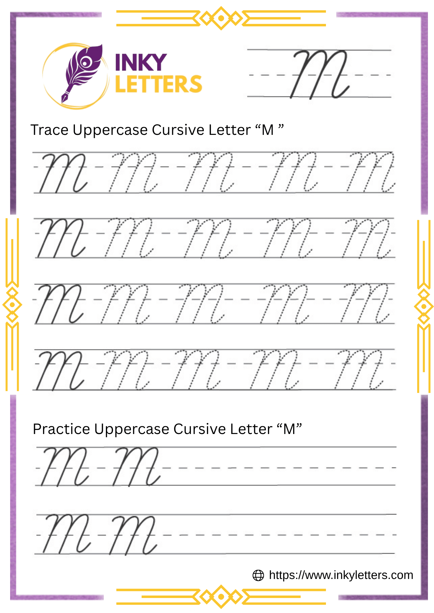 Cursive M - Worksheets and Tutorial (Uppercase + Lowercase)