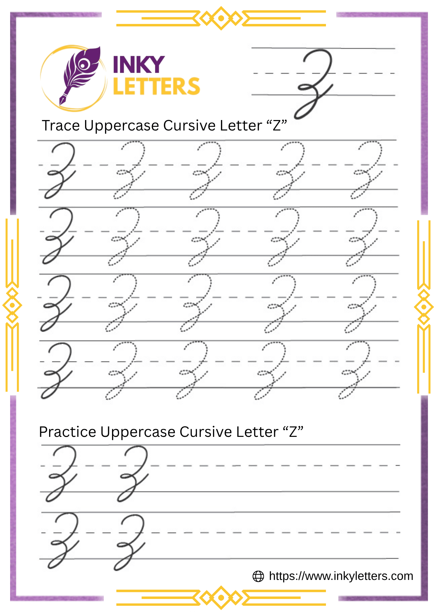 Cursive Z Worksheets and Tutorial (Uppercase + Lowercase)