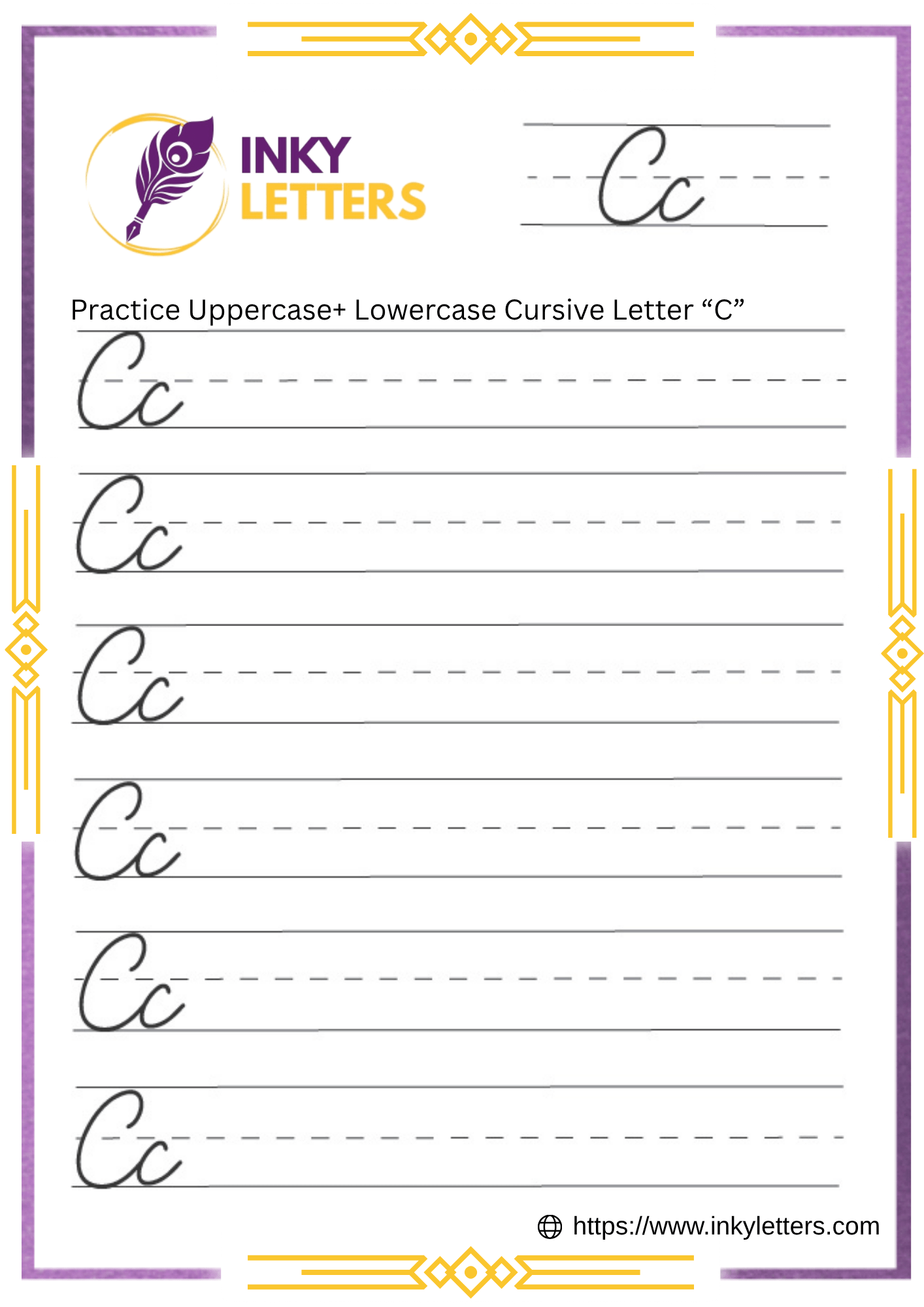 Cursive C Worksheets and Tutorial (Uppercase + Lowercase)