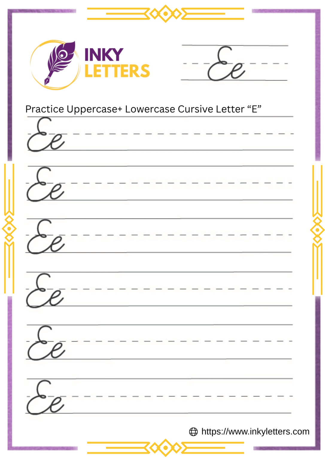 Cursive E - Worksheets and Tutorial (Uppercase + Lowercase)
