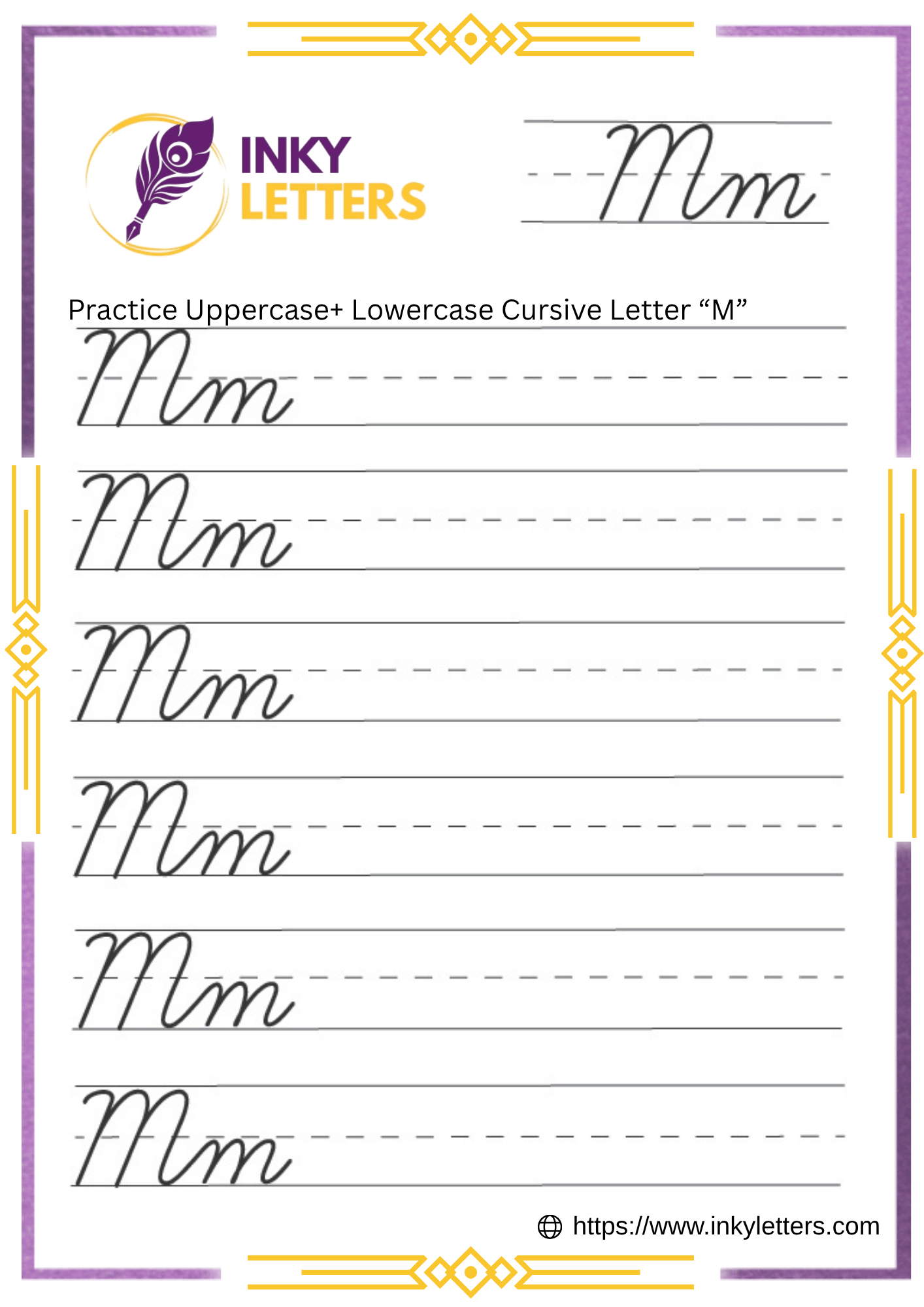 Ms In Cursive Cursive M - Worksheets and Tutorial (Uppercase + Lowercase)