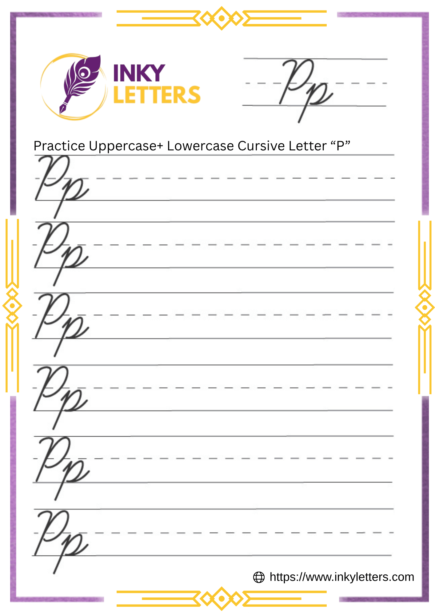 Cursive P - Worksheets and Tutorial (Uppercase + Lowercase)