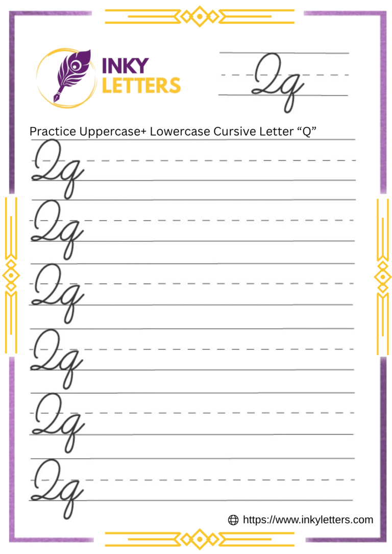 Cursive Q - Worksheets and Tutorial (Uppercase + Lowercase)