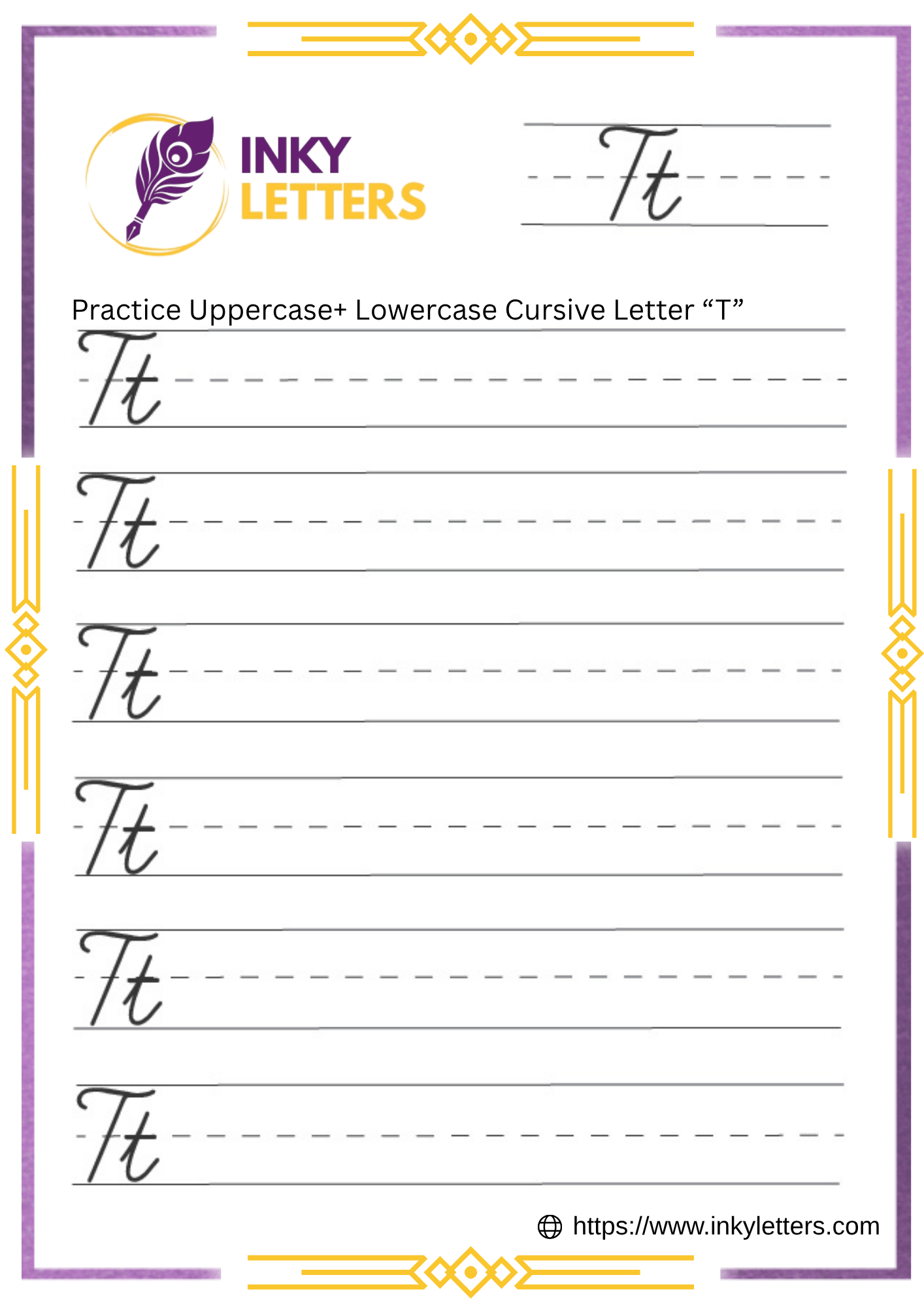 Cursive T - Worksheets and Tutorial (Uppercase + Lowercase)